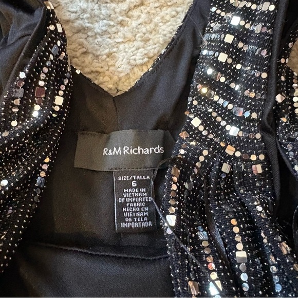 R&M Richards Metallic A-Line Gown Drape Neck Sleeveless Dress NEW Sz 6 Black - Picture 9 of 9